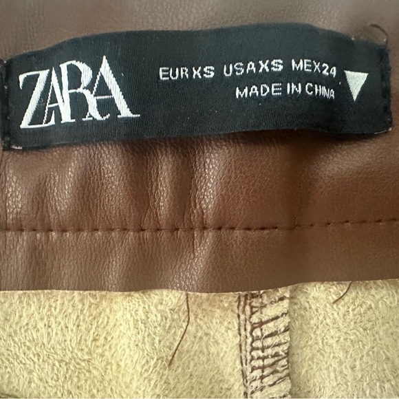 2/$30 Zara, High Rise Vegan Faux Leather Pants, Tan Brown, Size XS - Picture 9 of 12